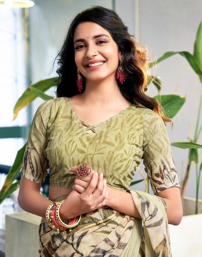 Dark Beige Georgette Printed Saree