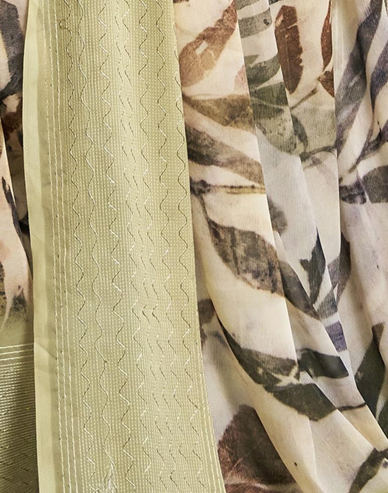 Dark Beige Georgette Printed Saree