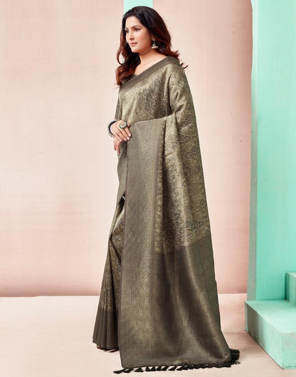 Moss Grey Silk Printed Saree