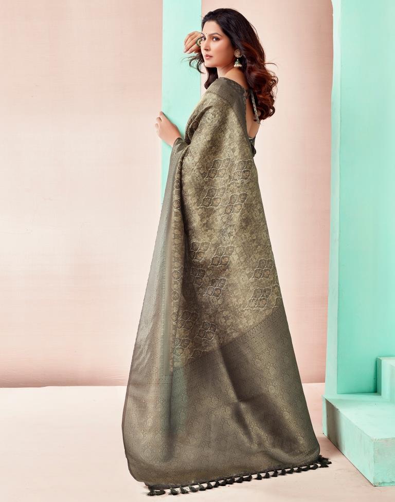 Moss Grey Silk Printed Saree