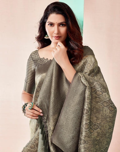 Moss Grey Silk Printed Saree
