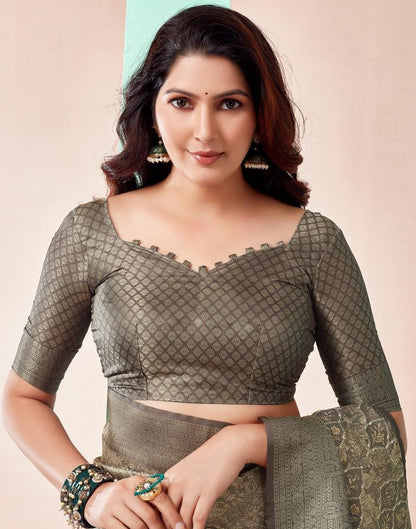 Moss Grey Silk Printed Saree