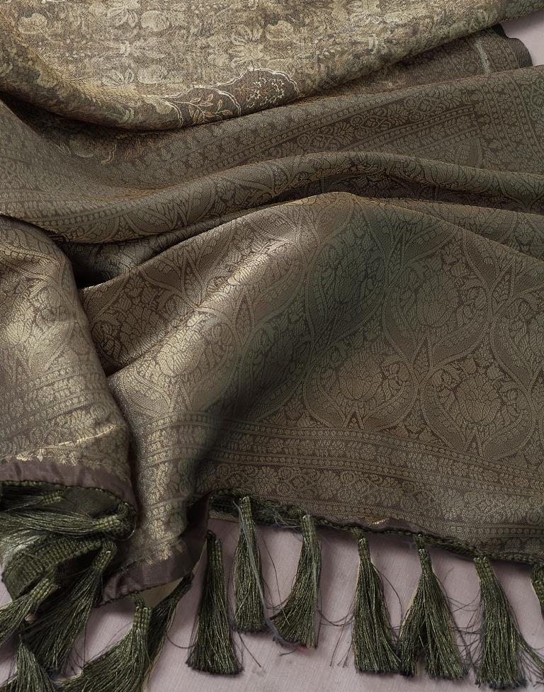 Moss Grey Silk Printed Saree