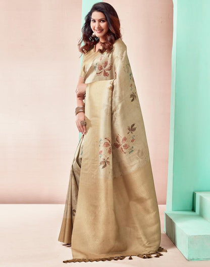 Beige Silk Printed Saree
