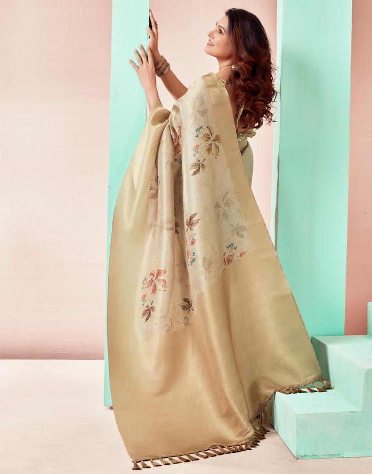 Beige Silk Printed Saree
