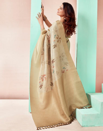 Beige Silk Printed Saree