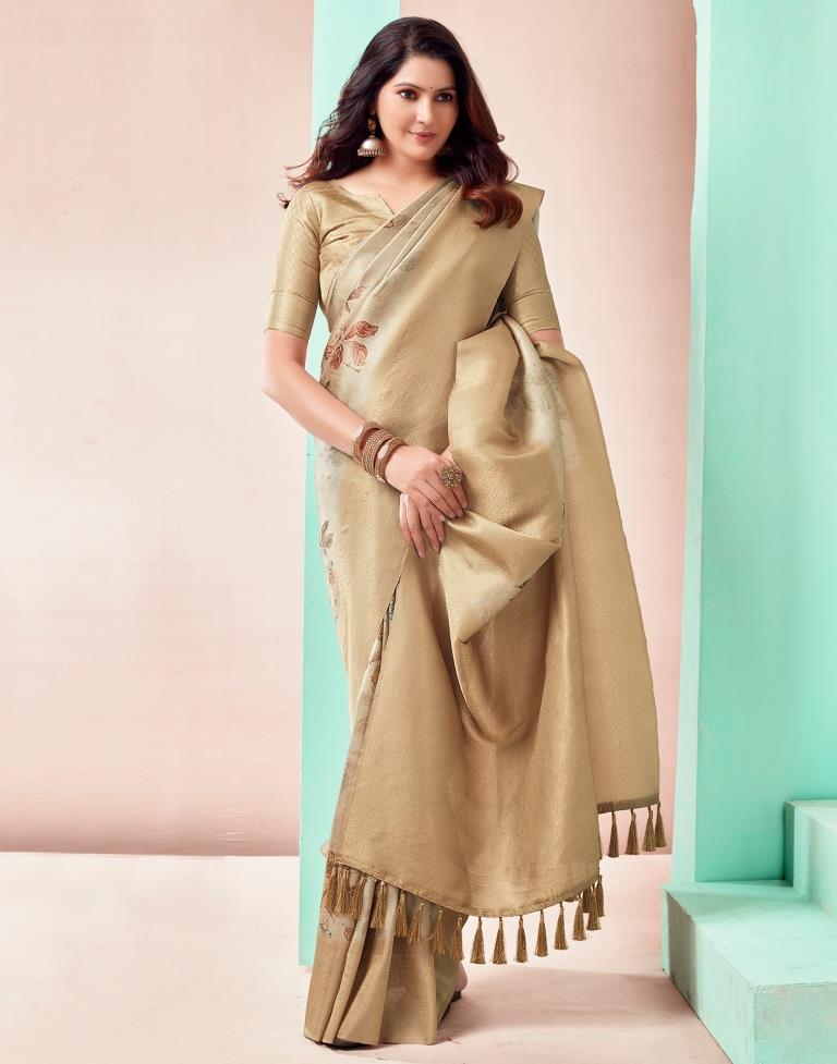 Beige Silk Printed Saree