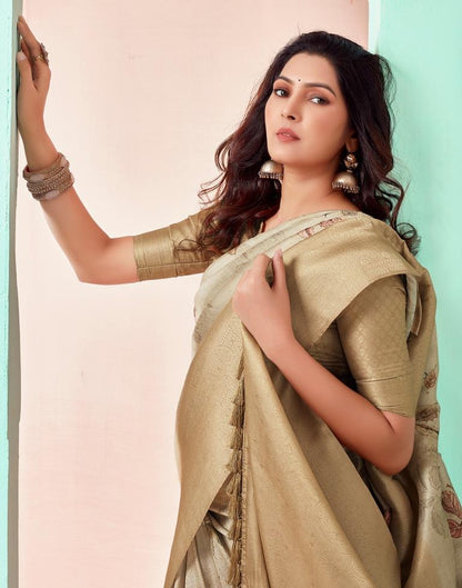 Beige Silk Printed Saree