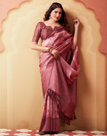 Light Pink Silk Printed Saree