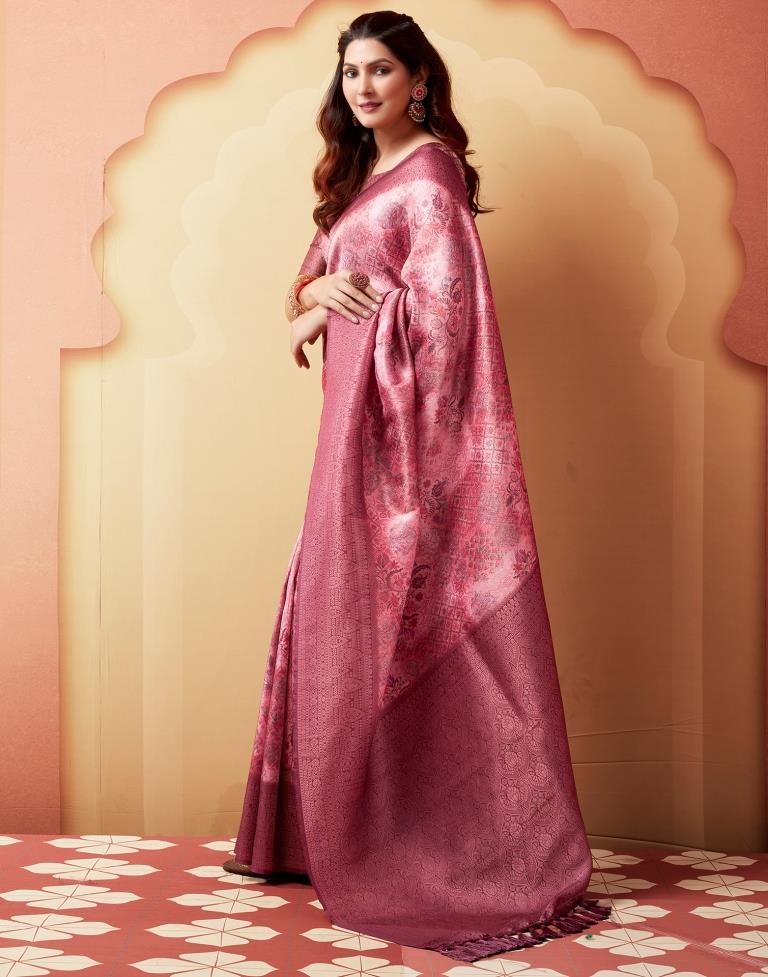 Light Pink Silk Printed Saree
