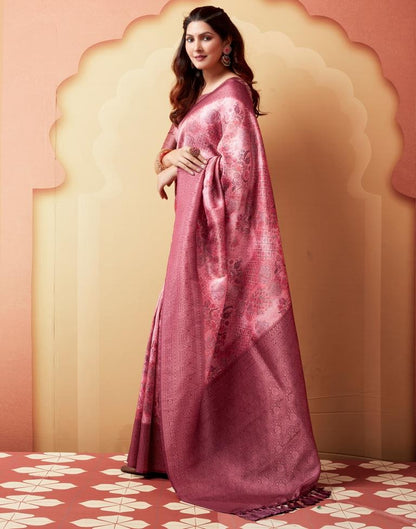 Light Pink Silk Printed Saree