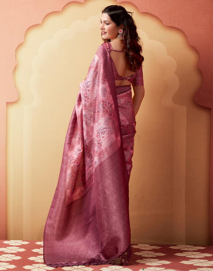 Light Pink Silk Printed Saree