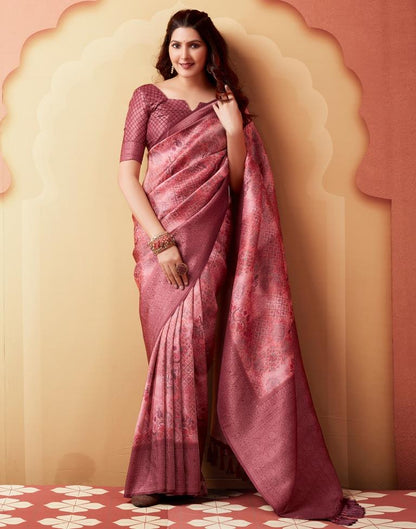Light Pink Silk Printed Saree
