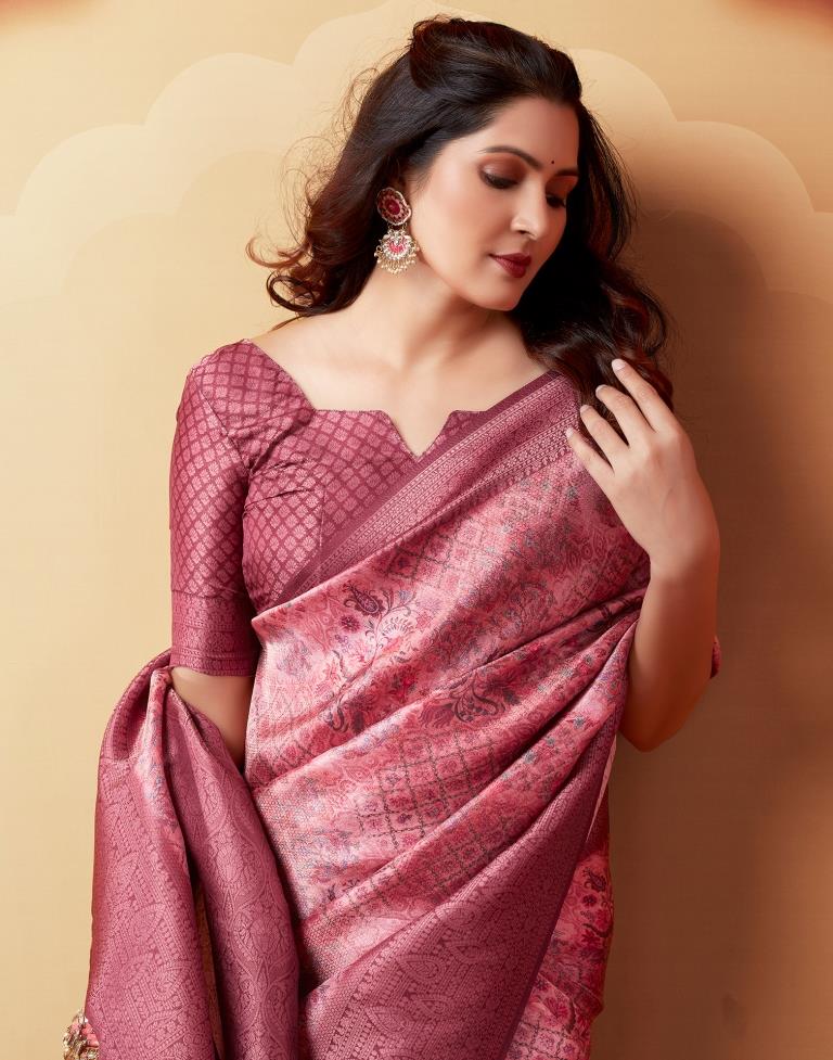 Light Pink Silk Printed Saree