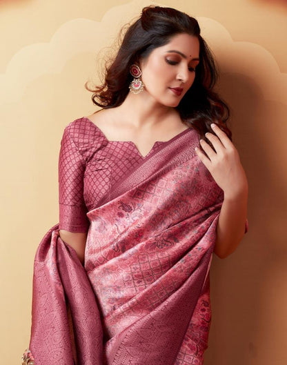 Light Pink Silk Printed Saree