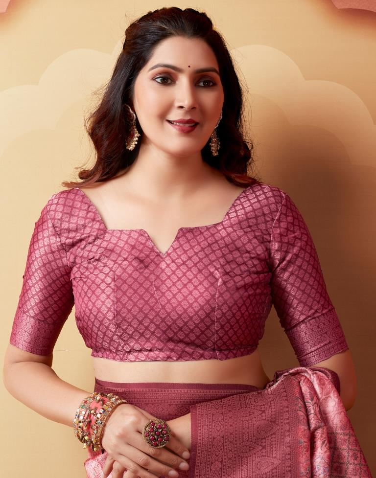 Light Pink Silk Printed Saree