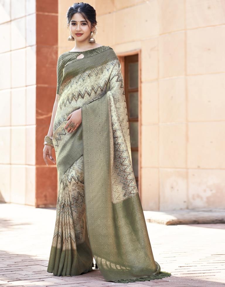 Beige Silk Printed Saree