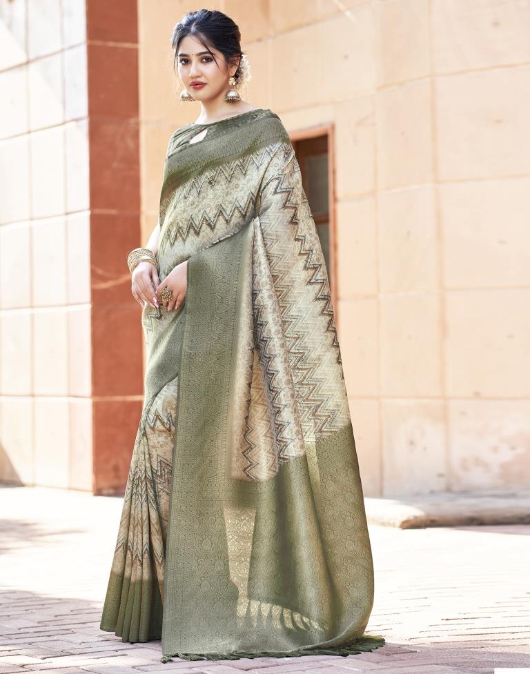 Beige Silk Printed Saree