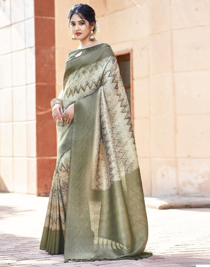 Beige Silk Printed Saree