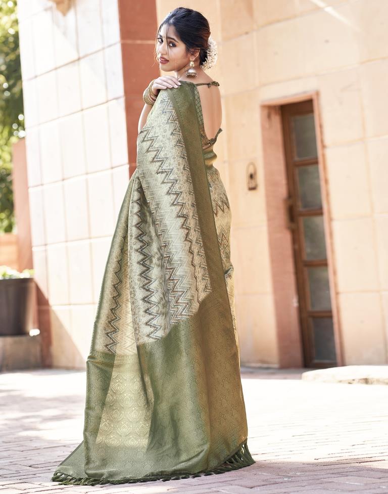 Beige Silk Printed Saree