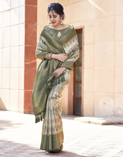 Beige Silk Printed Saree