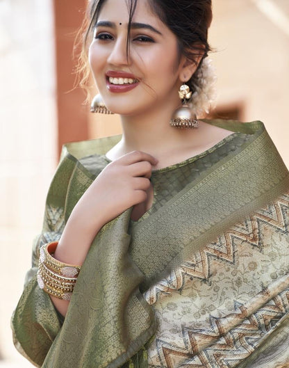 Beige Silk Printed Saree