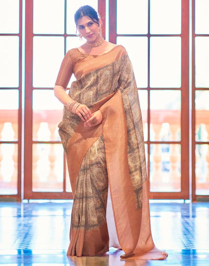 Beige Silk Printed Saree