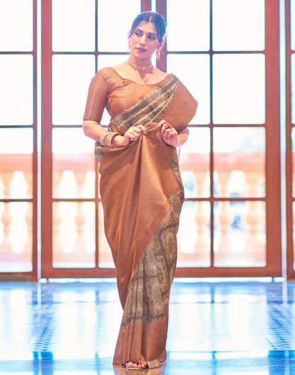 Beige Silk Printed Saree