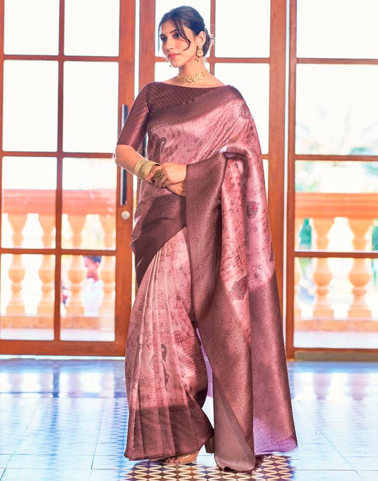 Pink Silk Printed Saree
