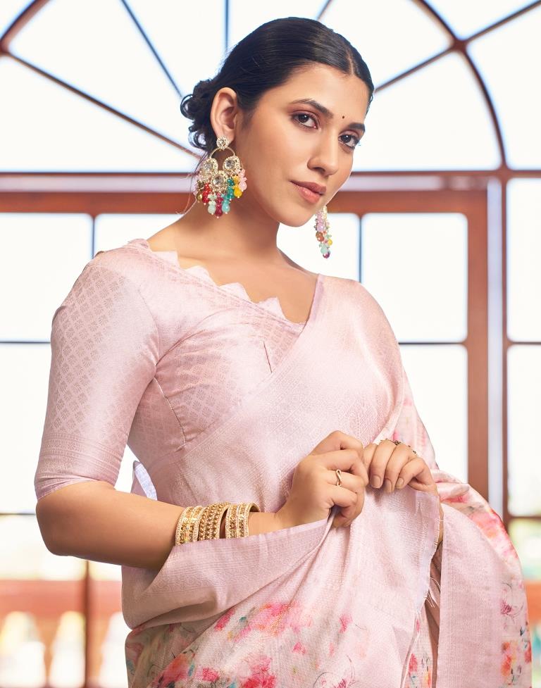Light Pink Silk Printed Saree