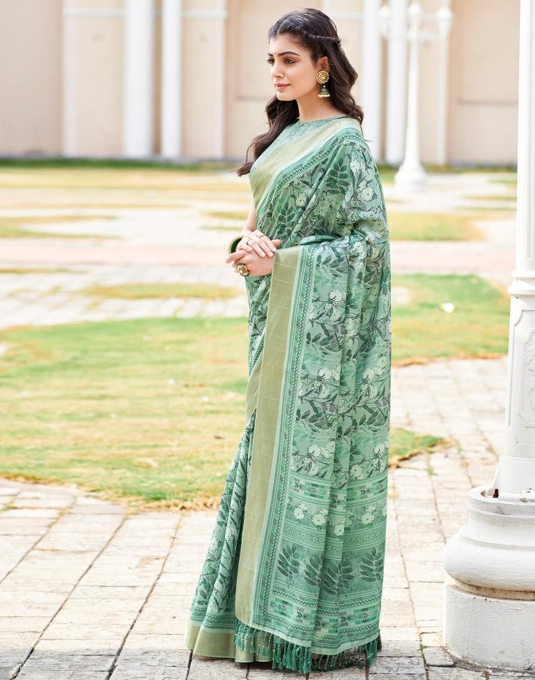 Mint Green Silk Printed Saree