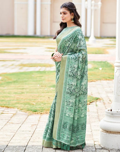Mint Green Silk Printed Saree