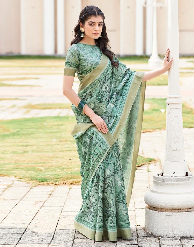 Mint Green Silk Printed Saree
