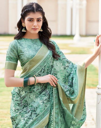 Mint Green Silk Printed Saree