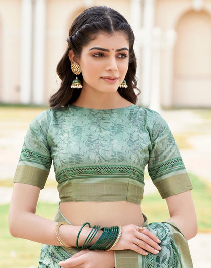 Mint Green Silk Printed Saree