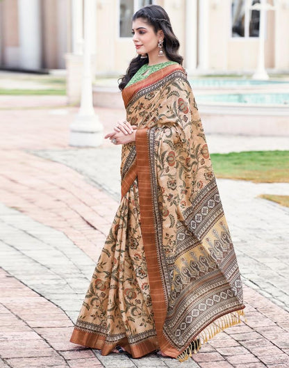 Beige Silk Printed Saree