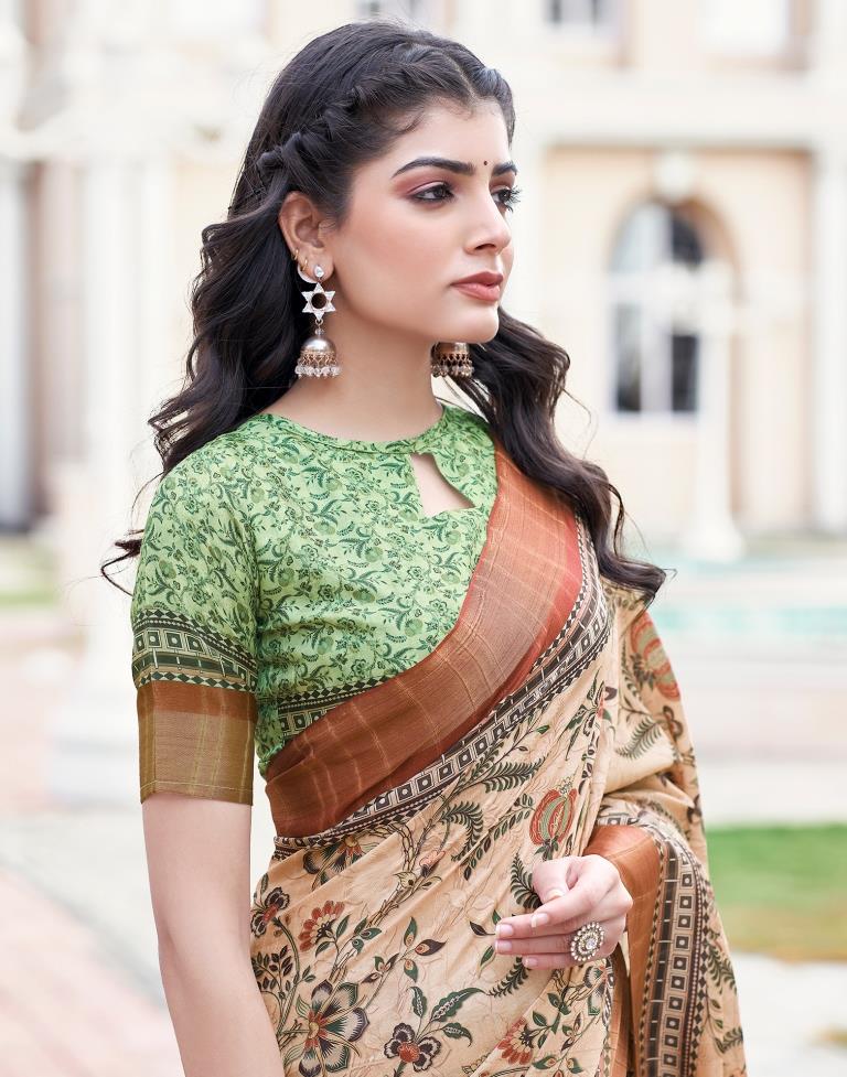 Beige Silk Printed Saree