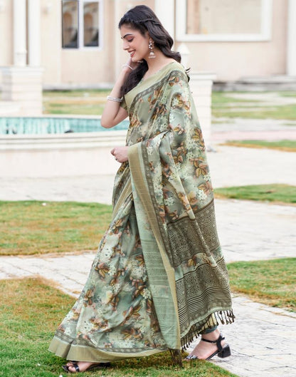 Beige Silk Printed Saree