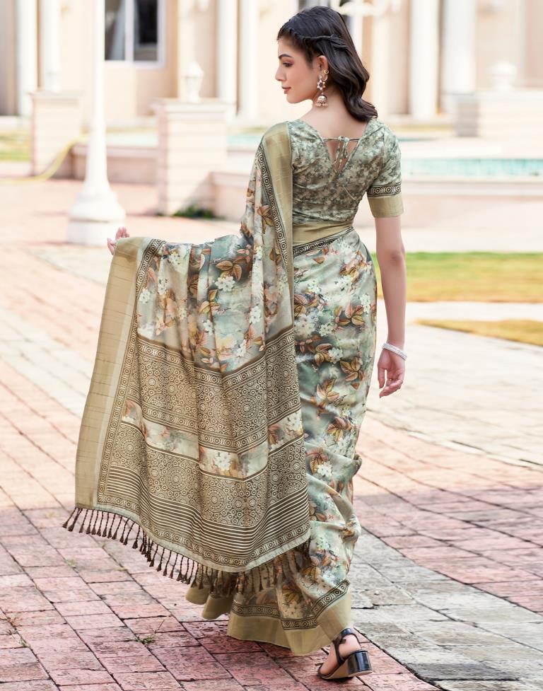 Beige Silk Printed Saree