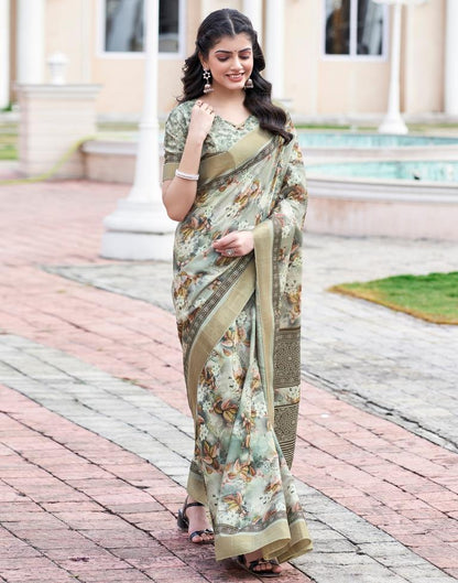 Beige Silk Printed Saree