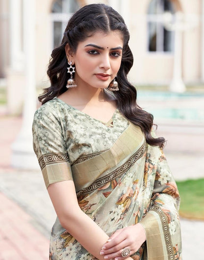 Beige Silk Printed Saree