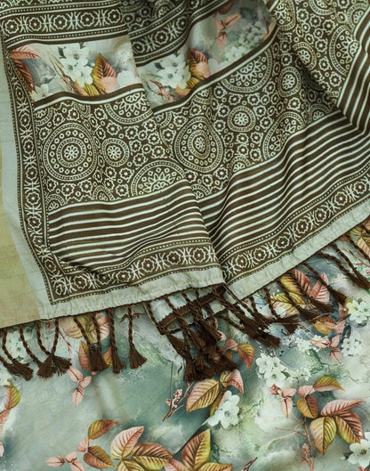 Beige Silk Printed Saree