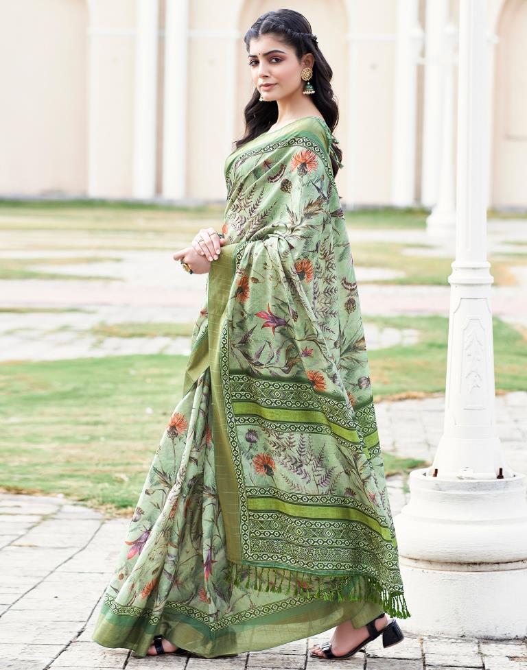 Light Green Silk Printed Saree