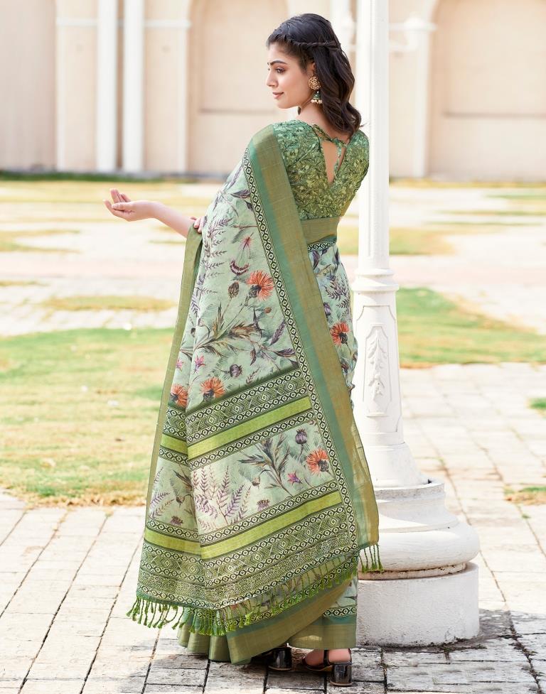 Light Green Silk Printed Saree
