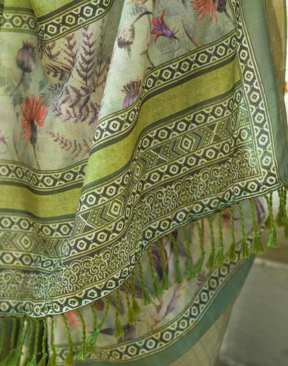 Light Green Silk Printed Saree