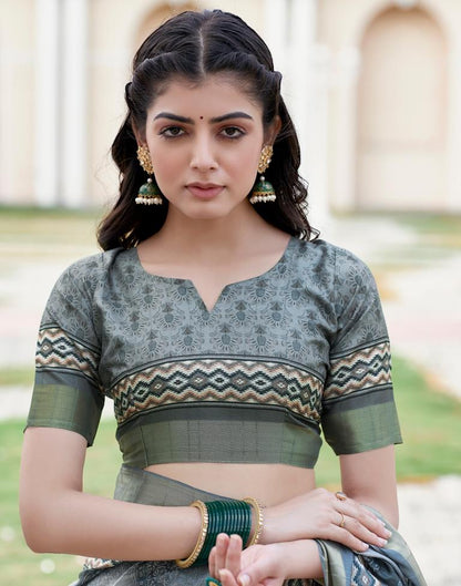 Grey Silk Printed Saree