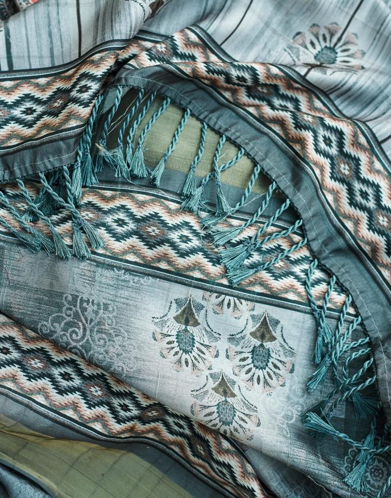 Grey Silk Printed Saree