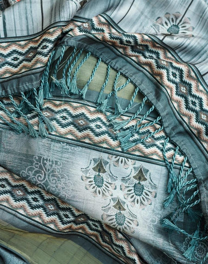 Grey Silk Printed Saree