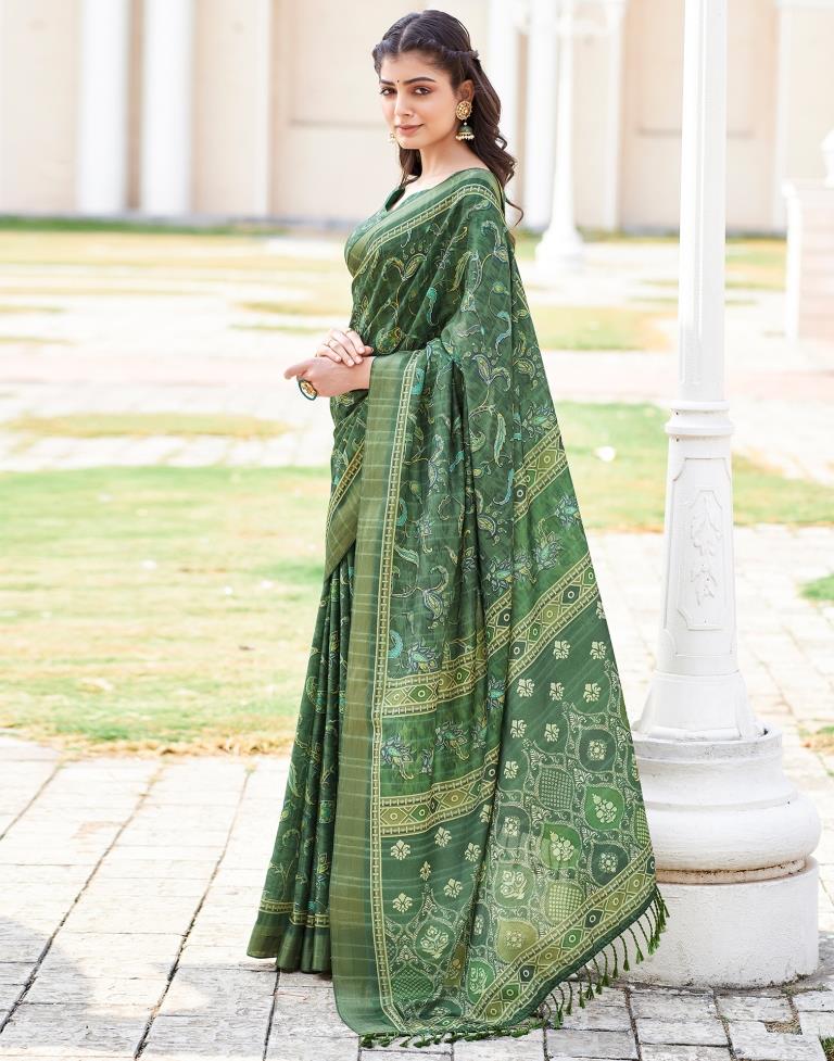 Dark Green Silk Printed Saree