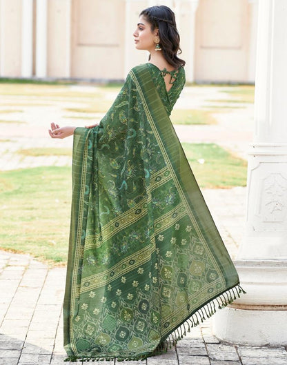 Dark Green Silk Printed Saree